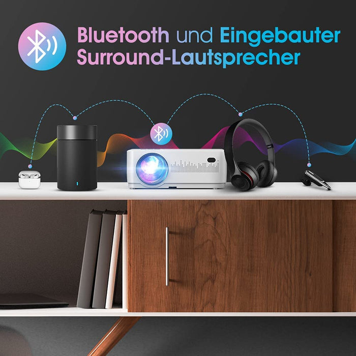  Native 1080P WiFi Beamer, 9000LM Full HD Heimkino-Beamer, 250" Dispaly Video-Beamer mit Keystone-Zoom, Tragbarer Bluetooh Projektor mit Tragetasche