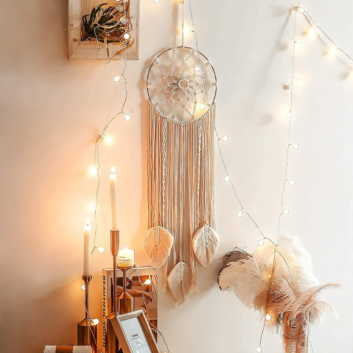Nice Dream Makramee Traumfänger Gross Boho Dreamcatcher Handgefertigt, Gewebte Feder Wandbehang Handgemachte Traumfänger Quasten Dekoration 