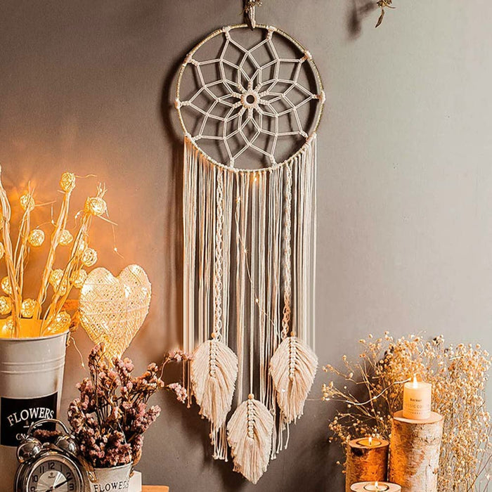 Nice Dream Makramee Traumfänger Gross Boho Dreamcatcher Handgefertigt, Gewebte Feder Wandbehang Handgemachte Traumfänger Quasten Dekoration 