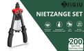 Nietzange Set Blindnietzange mit 200 Stück Nieten 2,4/3,2/4,0/4,8/6,4 mm Austauschbaren Mundstücke 12"/31cm Ergonomischer Griff Nietpistole