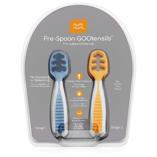 NumNum Lernlöffel für Baby 2er-Baby-Set, Silikon-Löffel, Phase 1 + 2 beste Baby-Löffel empfohlen von BLW-Experten (Baby Led Weaning) Blau/Orange