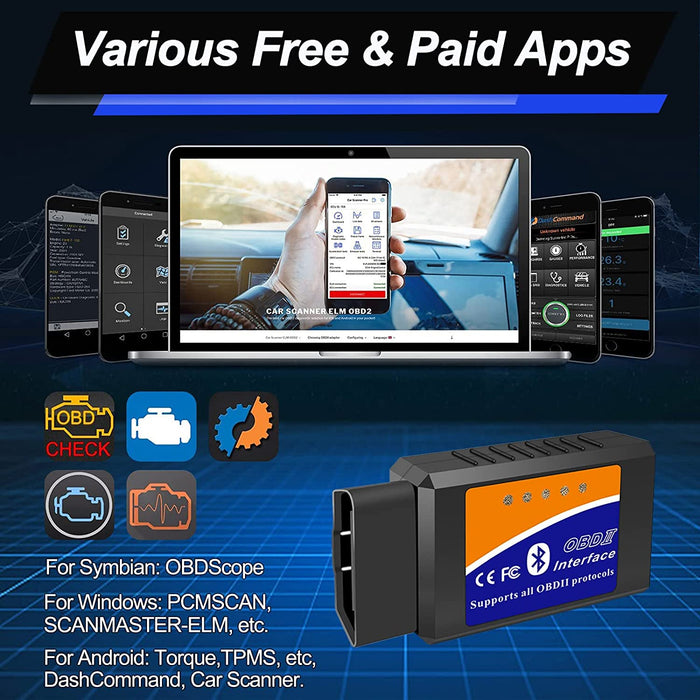 OBD2 Bluetooth Diagnosegerät Scanner Code Leser für Android Windows, Auto Diagnosegerät OBD2 Adapter für Alle OBDII Protokoll Fahrzeuge
