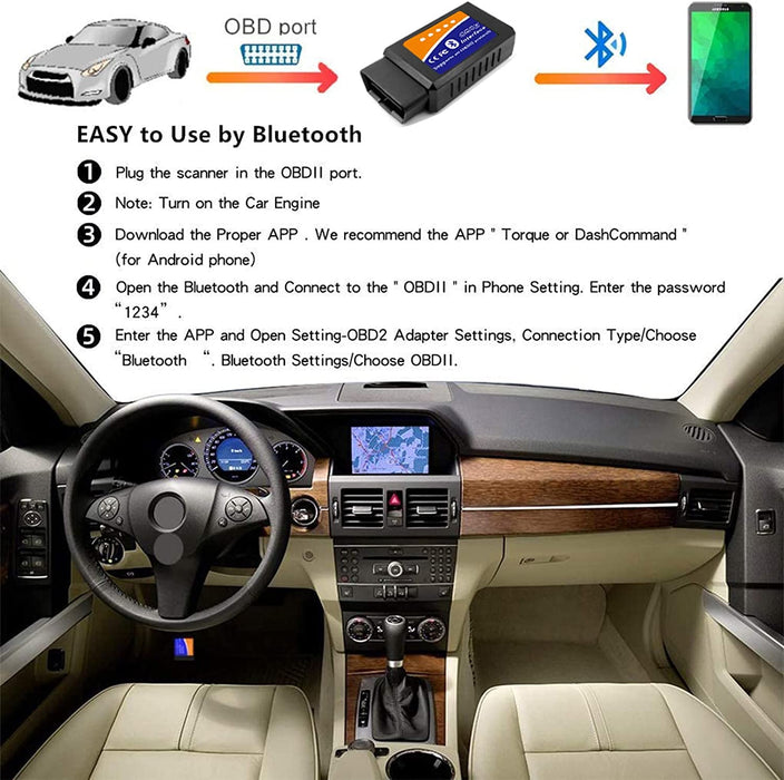 OBD2 Bluetooth Diagnosegerät Scanner Code Leser für Android Windows, Auto Diagnosegerät OBD2 Adapter für Alle OBDII Protokoll Fahrzeuge