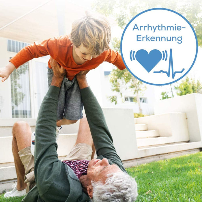 Oberarm-Blutdruckmessgerät mit Manschettensitzkontrolle, für Oberarmumfänge von 22-42 cm, Risikoindikator, Arrhythmie-Erkennung