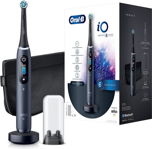 Oral-B iO Series 8 Elektrische Zahnbürste Electric Toothbrush, 6 Putzmodi für Zahnpflege, Magnet-Technologie, Farbdisplay & Beauty-Tasche