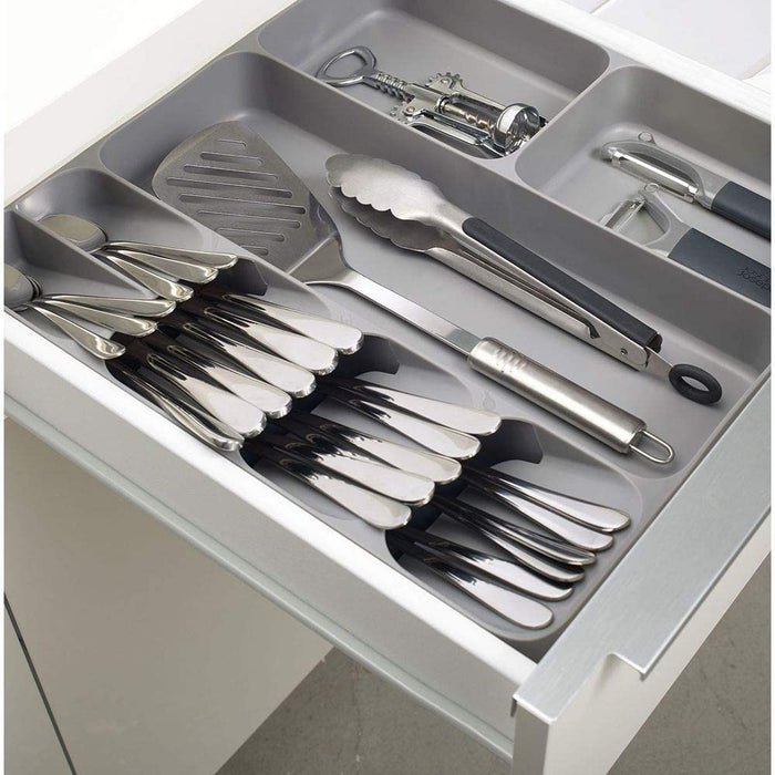 Organizer für Besteck, Utensilien und Gadgets, Grau, 39,7 x 38,4 x 5,3 cm - Besteckkasten