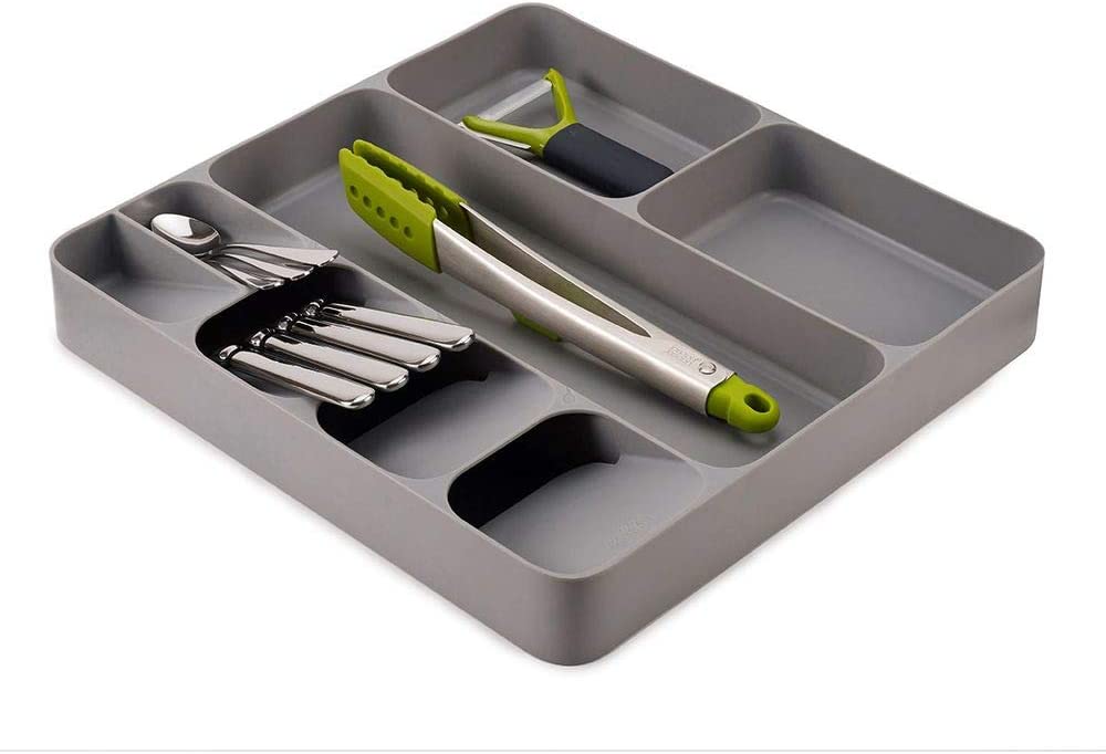 Organizer für Besteck, Utensilien und Gadgets, Grau, 39,7 x 38,4 x 5,3 cm - Besteckkasten