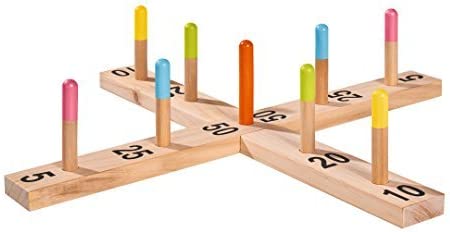 Outdoor Ringwurfspiel - 50x50cm mit 5 Wurfringen, 1 Kreuz, 9 Spielstäben, aus Kiefernholz