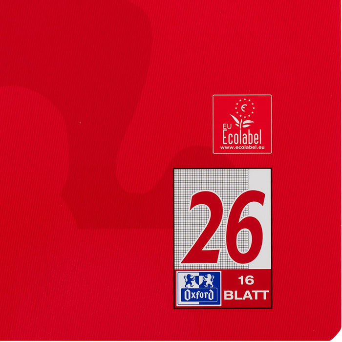 Oxford Schulheft A4, kariert, mit weißem Rand, 16 Blatt, rot, 15 Stück