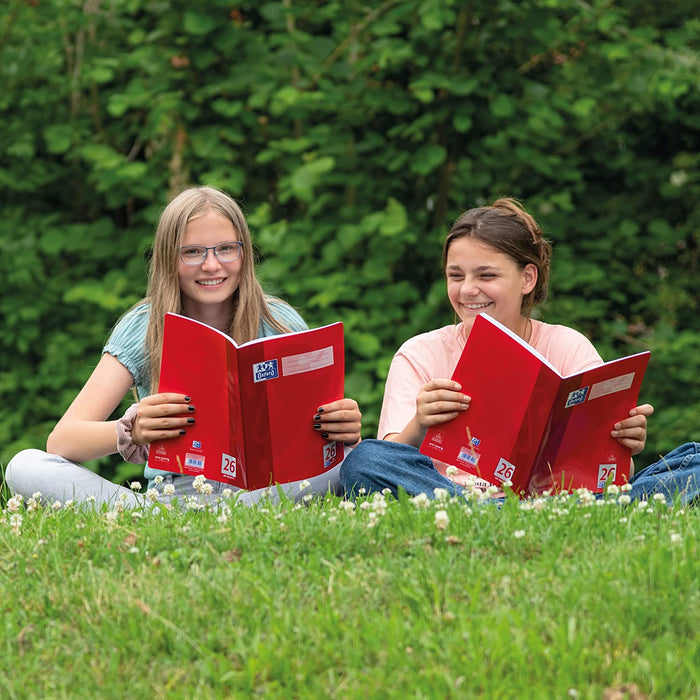 Oxford Schulheft A4, kariert, mit weißem Rand, 16 Blatt, rot, 15 Stück