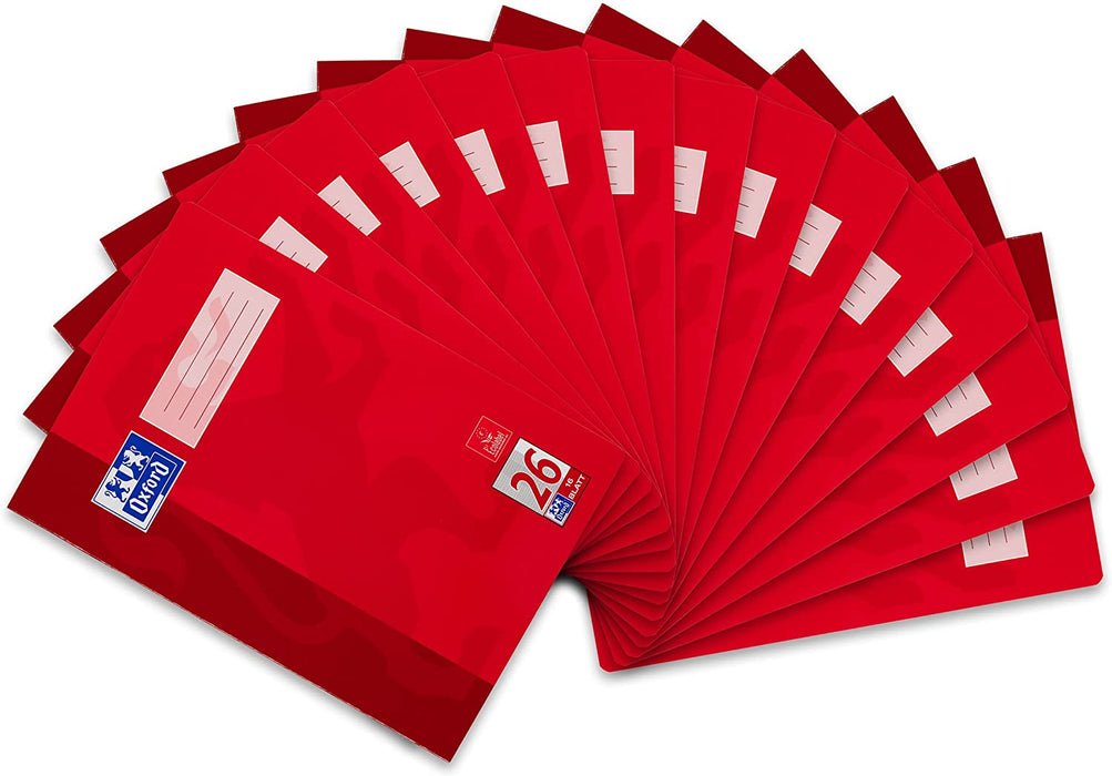 Oxford Schulheft A4, kariert, mit weißem Rand, 16 Blatt, rot, 15 Stück