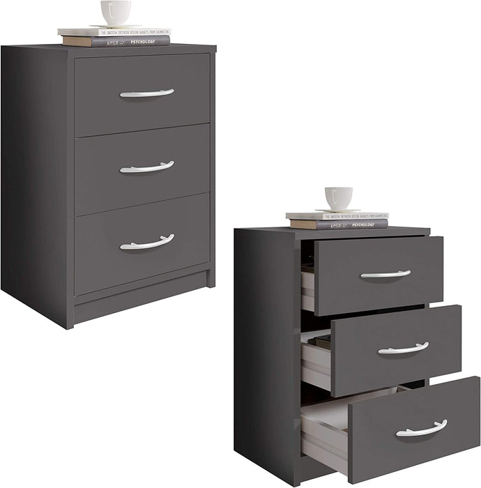 PEPE Nachttisch Graphit - Schlichter Nachtschrank mit drei Schubladen passend zu jedem Bett & Schlafzimmer - 39 x 54 x 28 cm