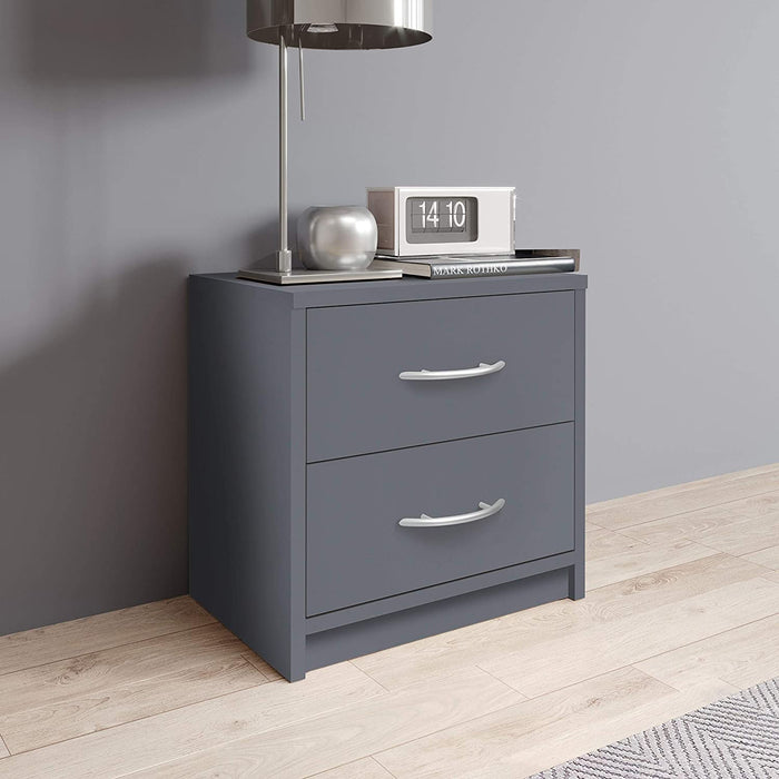 PEPE Nachttisch Graphit - Schlichter Nachtschrank mit zwei Schubladen passend zu jedem Bett & Schlafzimmer - 39 x 39 x 28 cm