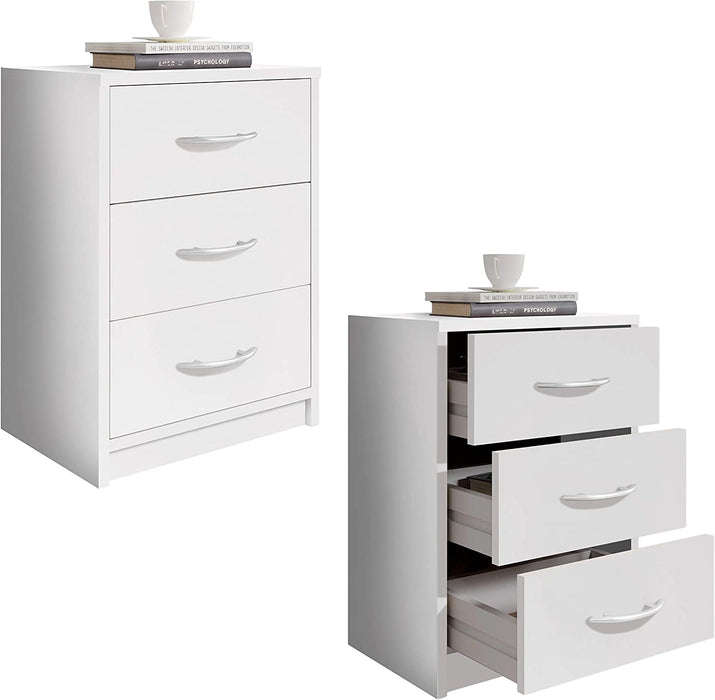 PEPE Nachttisch Weiß - Schlichter Nachtschrank mit drei Schubladen passend zu jedem Bett & Schlafzimmer - 39 x 54 x 28 cm 