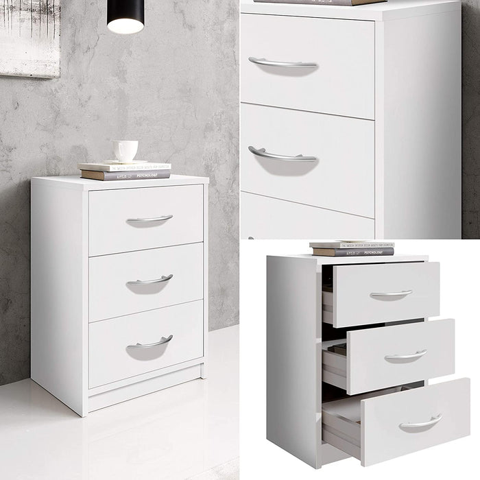 PEPE Nachttisch Weiß - Schlichter Nachtschrank mit drei Schubladen passend zu jedem Bett & Schlafzimmer - 39 x 54 x 28 cm 