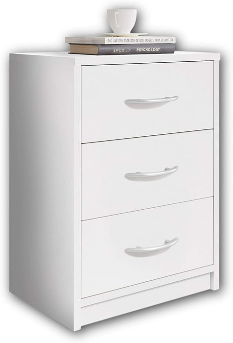 PEPE Nachttisch Weiß - Schlichter Nachtschrank mit drei Schubladen passend zu jedem Bett & Schlafzimmer - 39 x 54 x 28 cm 