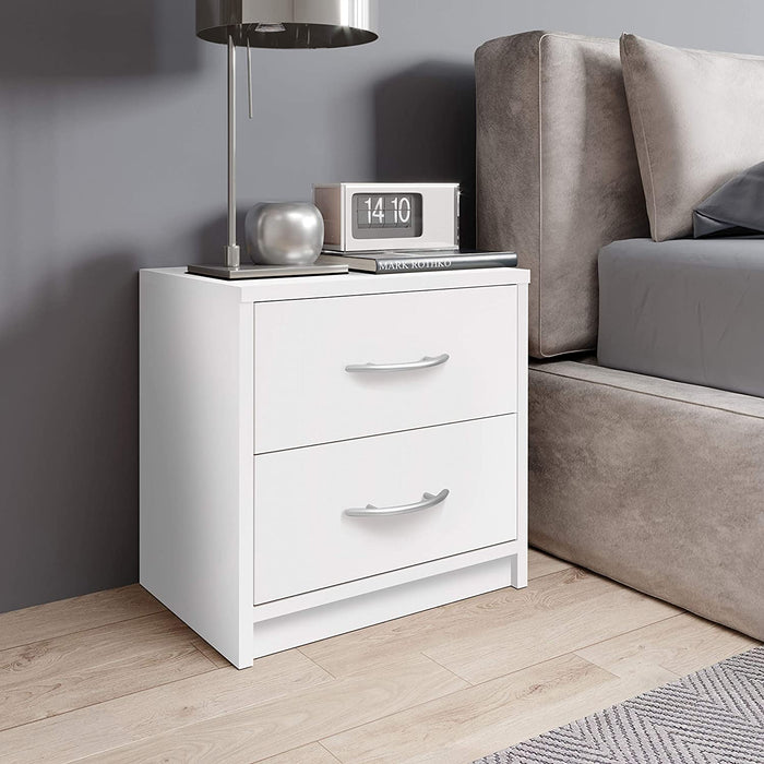  PEPE Nachttisch Weiß - Schlichter Nachtschrank mit zwei Schubladen passend zu jedem Bett & Schlafzimmer - 39 x 39 x 28 cm
