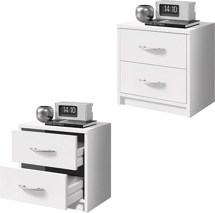  PEPE Nachttisch Weiß - Schlichter Nachtschrank mit zwei Schubladen passend zu jedem Bett & Schlafzimmer - 39 x 39 x 28 cm