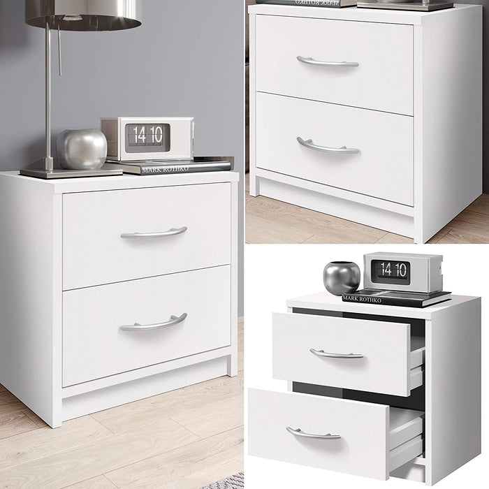  PEPE Nachttisch Weiß - Schlichter Nachtschrank mit zwei Schubladen passend zu jedem Bett & Schlafzimmer - 39 x 39 x 28 cm