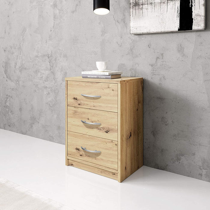 PEPE Nachttisch in Artisan Eiche Optik - Schlichter Nachtschrank mit drei Schubladen passend zu jedem Bett & Schlafzimmer - 39 x 54 x 28 cm 