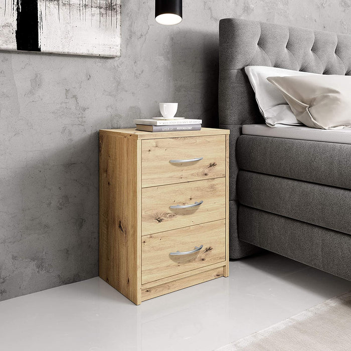 PEPE Nachttisch in Artisan Eiche Optik - Schlichter Nachtschrank mit drei Schubladen passend zu jedem Bett & Schlafzimmer - 39 x 54 x 28 cm 