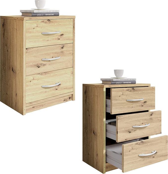 PEPE Nachttisch in Artisan Eiche Optik - Schlichter Nachtschrank mit drei Schubladen passend zu jedem Bett & Schlafzimmer - 39 x 54 x 28 cm 