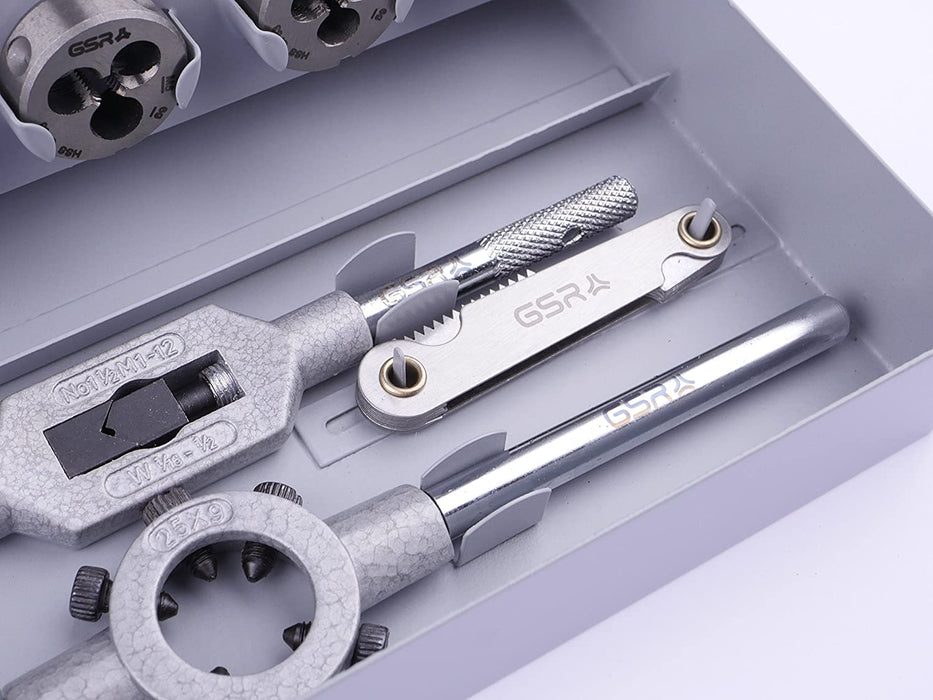 PROFI 32 teilig Gewindeschneider Set metrisch M3 bis M12 HSSG | Handgewindebohrer, Gewindeschneider, Schneideisen, verstellbares Windeisen