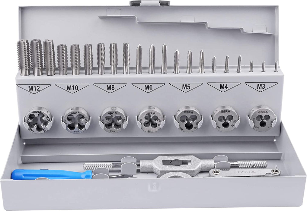 PROFI 32 teilig Gewindeschneider Set metrisch M3 bis M12 HSSG | Handgewindebohrer, Gewindeschneider, Schneideisen, verstellbares Windeisen