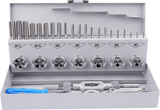 PROFI 32 teilig Gewindeschneider Set metrisch M3 bis M12 HSSG | Handgewindebohrer, Gewindeschneider, Schneideisen, verstellbares Windeisen