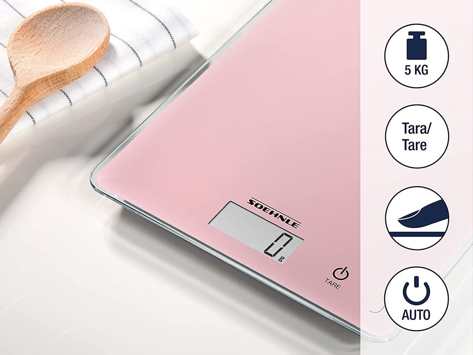 Page Compact 300 Delicate Rosé, digitale Küchenwaage, Gewicht bis zu 5 kg (1-g-genau), Haushaltswaage mit patentierter Sensor-Touch-Funktion