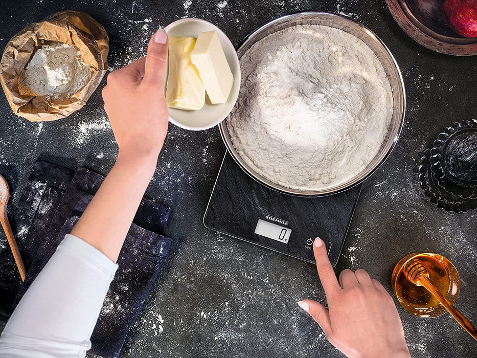 Page Compact 300 Slate, digitale Küchenwaage mit Schiefermuster, Gewicht bis zu 5 kg, Haushaltswaage mit patentierter Sensor-Touch-Funktion