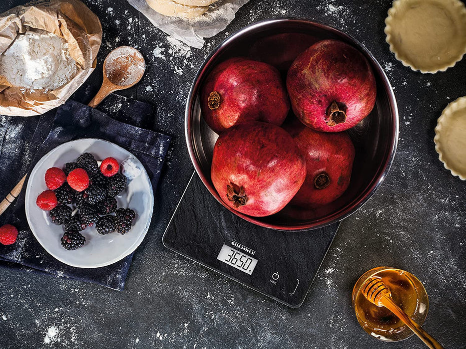 Page Compact 300 Slate, digitale Küchenwaage mit Schiefermuster, Gewicht bis zu 5 kg, Haushaltswaage mit patentierter Sensor-Touch-Funktion