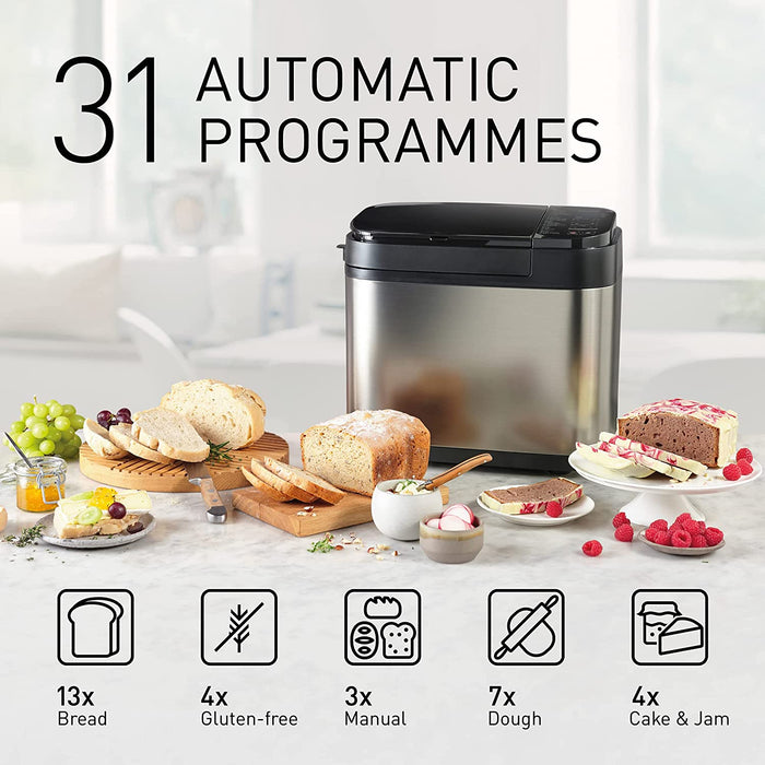 Panasonic Brotbackautomat (31 Programme, 13 Automatikprogramme, glutenfrei backen, Hefe-Verteiler) Edelstahl-Optik
