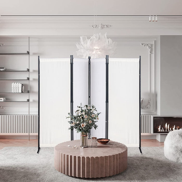 Paravent 4 Teilig 170 x 220 cm Raumteiler Klappbar Trennwand Stellwand Balkon Sichtschutz Faltbar(Beige)