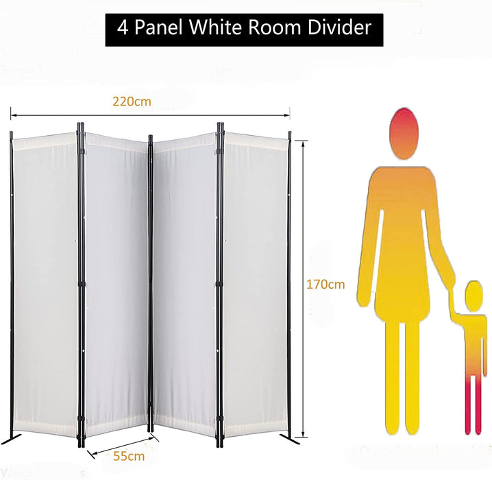 Paravent 4 Teilig 170 x 220 cm Raumteiler Klappbar Trennwand Stellwand Balkon Sichtschutz Faltbar(Beige)