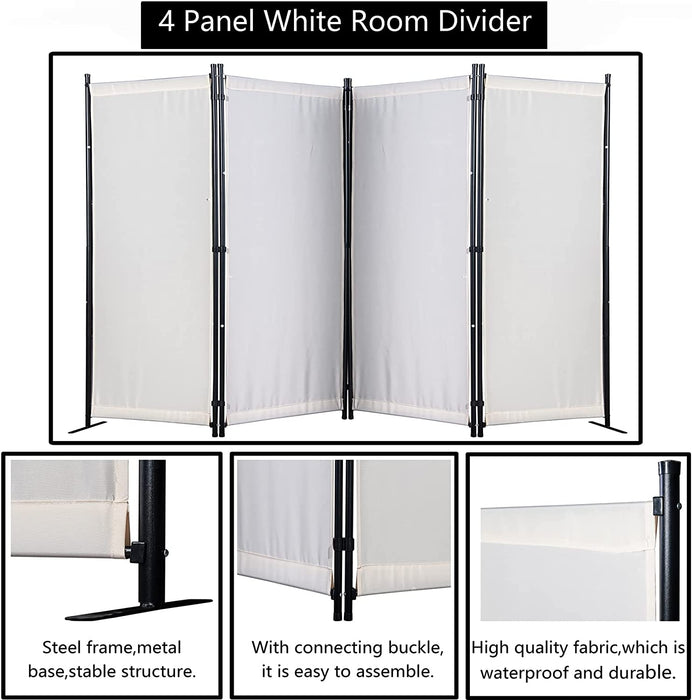 Paravent 4 Teilig 170 x 220 cm Raumteiler Klappbar Trennwand Stellwand Balkon Sichtschutz Faltbar(Beige)