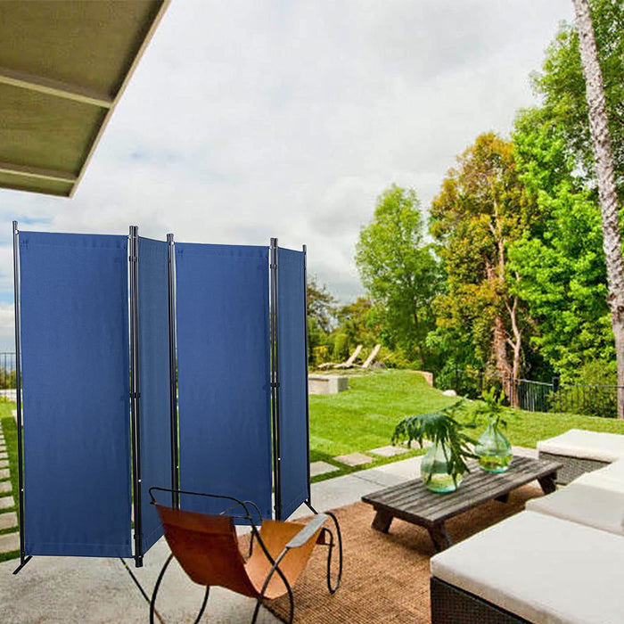 Paravent 4 Teilig 170 x 220 cm Raumteiler Klappbar Trennwand Stellwand Balkon Sichtschutz Faltbar(Blau)