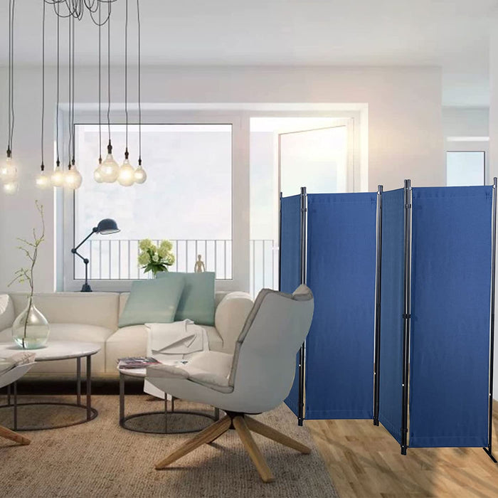 Paravent 4 Teilig 170 x 220 cm Raumteiler Klappbar Trennwand Stellwand Balkon Sichtschutz Faltbar(Blau)