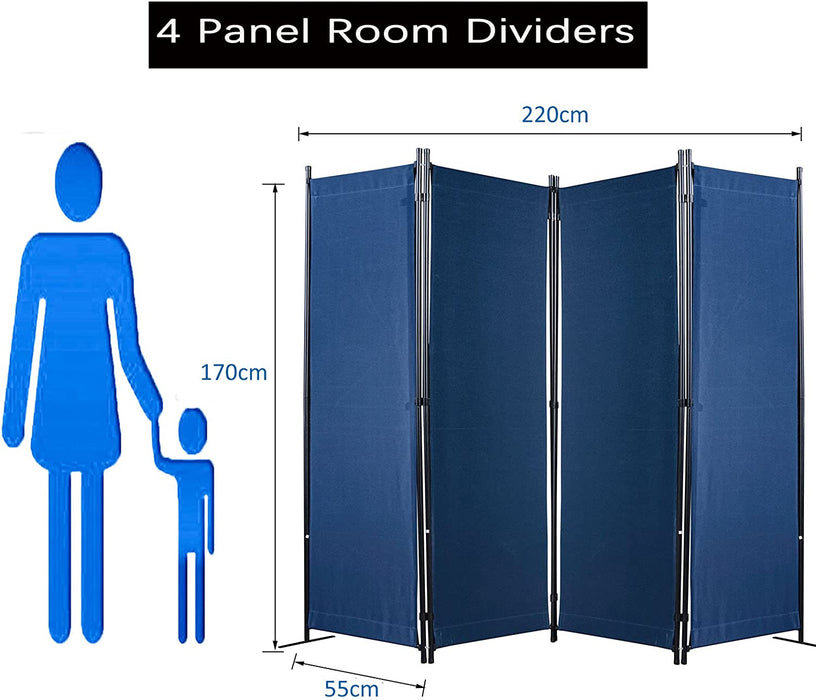 Paravent 4 Teilig 170 x 220 cm Raumteiler Klappbar Trennwand Stellwand Balkon Sichtschutz Faltbar(Blau)