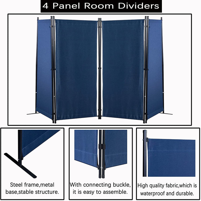 Paravent 4 Teilig 170 x 220 cm Raumteiler Klappbar Trennwand Stellwand Balkon Sichtschutz Faltbar(Blau)