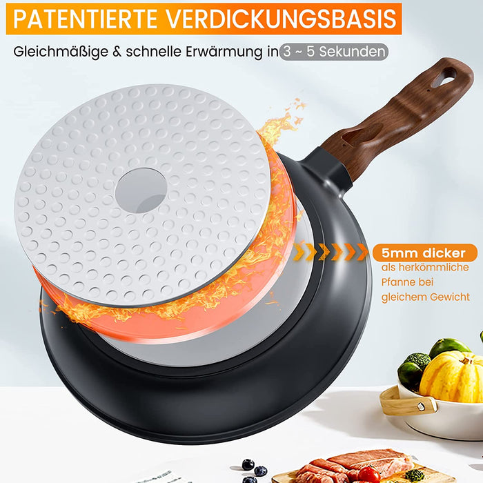 Pfanne Induktion 24 cm, Antihaft Bratpfanne Induktion mit Echten Steinpartikeln, Pfannen Teflon mit 3-lagige Antihaftbeschichtet, Schnelle
