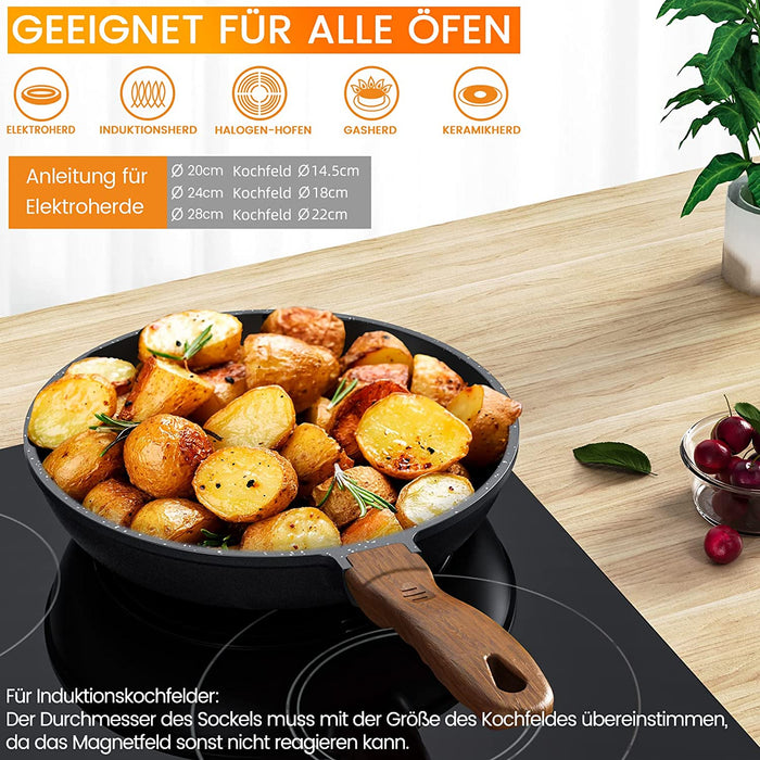 Pfanne Induktion 24 cm, Antihaft Bratpfanne Induktion mit Echten Steinpartikeln, Pfannen Teflon mit 3-lagige Antihaftbeschichtet, Schnelle