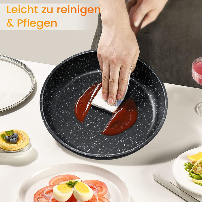 Pfanne Induktion 24 cm, Antihaft Bratpfanne Induktion mit Echten Steinpartikeln, Pfannen Teflon mit 3-lagige Antihaftbeschichtet, Schnelle