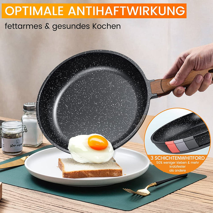 Pfanne Induktion 28 cm, Antihaft Bratpfanne Induktion mit Echten Steinpartikeln, Pfannen Teflon mit 3-lagige Antihaftbeschichtet, Schnelle 