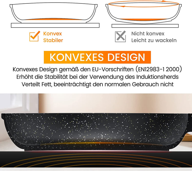 Pfanne Induktion 28 cm, Antihaft Bratpfanne Induktion mit Echten Steinpartikeln, Pfannen Teflon mit 3-lagige Antihaftbeschichtet, Schnelle 