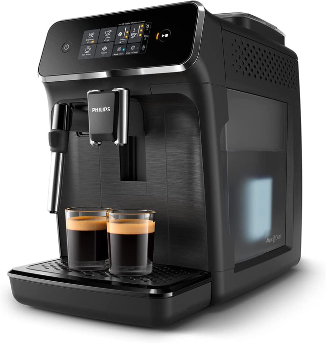 Philips 2200 Serie Kaffeevollautomat, 2 Kaffeespezialitäten, Schwarz/Schwarz-gebürstet