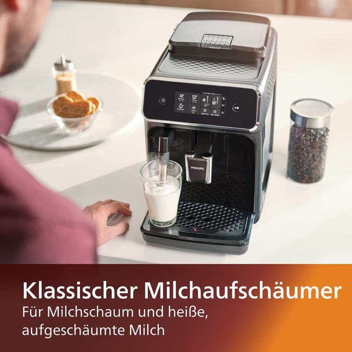 Philips 2200 Serie Kaffeevollautomat, 2 Kaffeespezialitäten, Schwarz/Schwarz-gebürstet