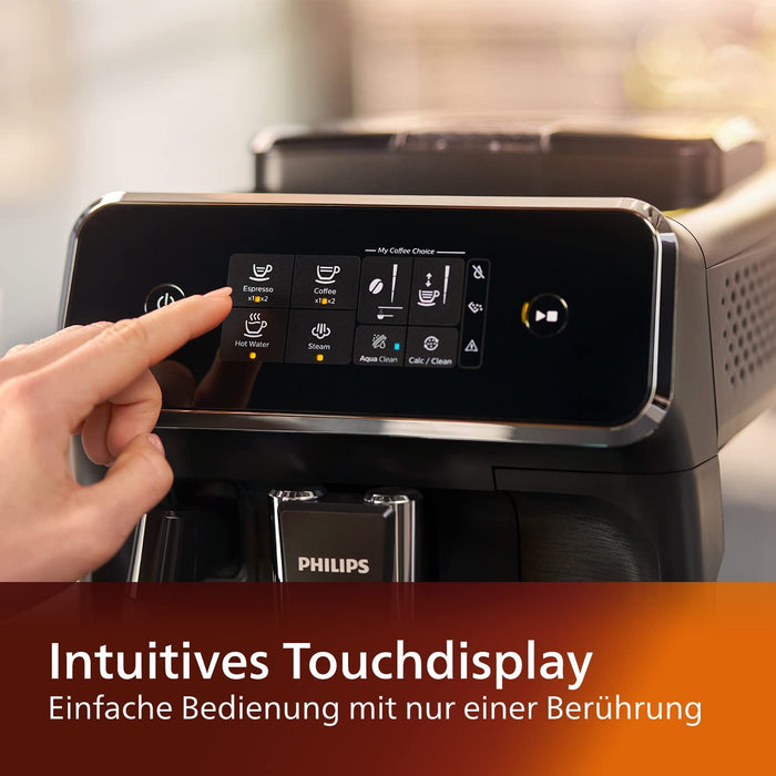 Philips 2200 Serie Kaffeevollautomat, 2 Kaffeespezialitäten, Schwarz/Schwarz-gebürstet