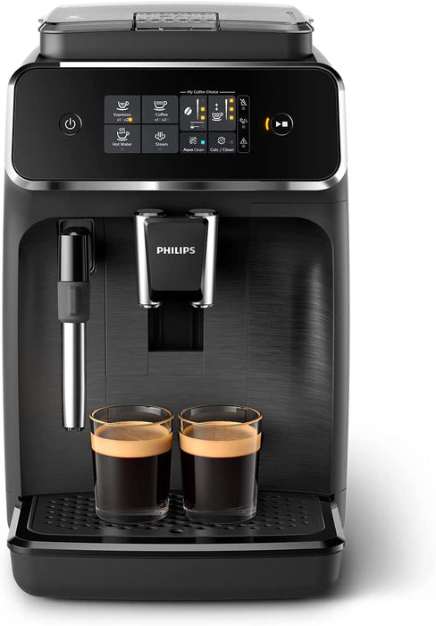 Philips 2200 Serie Kaffeevollautomat, 2 Kaffeespezialitäten, Schwarz/Schwarz-gebürstet