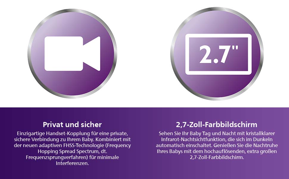 Philips AVENT Video Babyphone mit Kamera, Tag- und Nachtansicht, hohe Reichweite, Eco-Mode, Mit FHSS-Technologie, 10 Stunden Akkulaufzeit, weiß